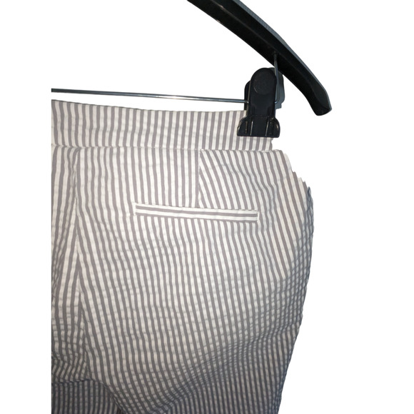 Jones New York Womens 12 Gray White Pants Vertical Stripes Cropped Eye Hook - Picture 9 of 13